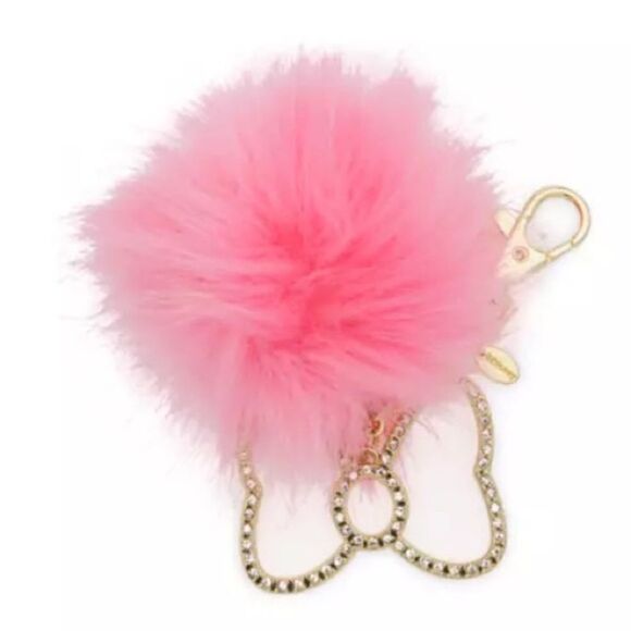 Minnie Mouse Fuzzy Pom Pom Bag Charm / Key Chain Disney NWT - Picture 1 of 2